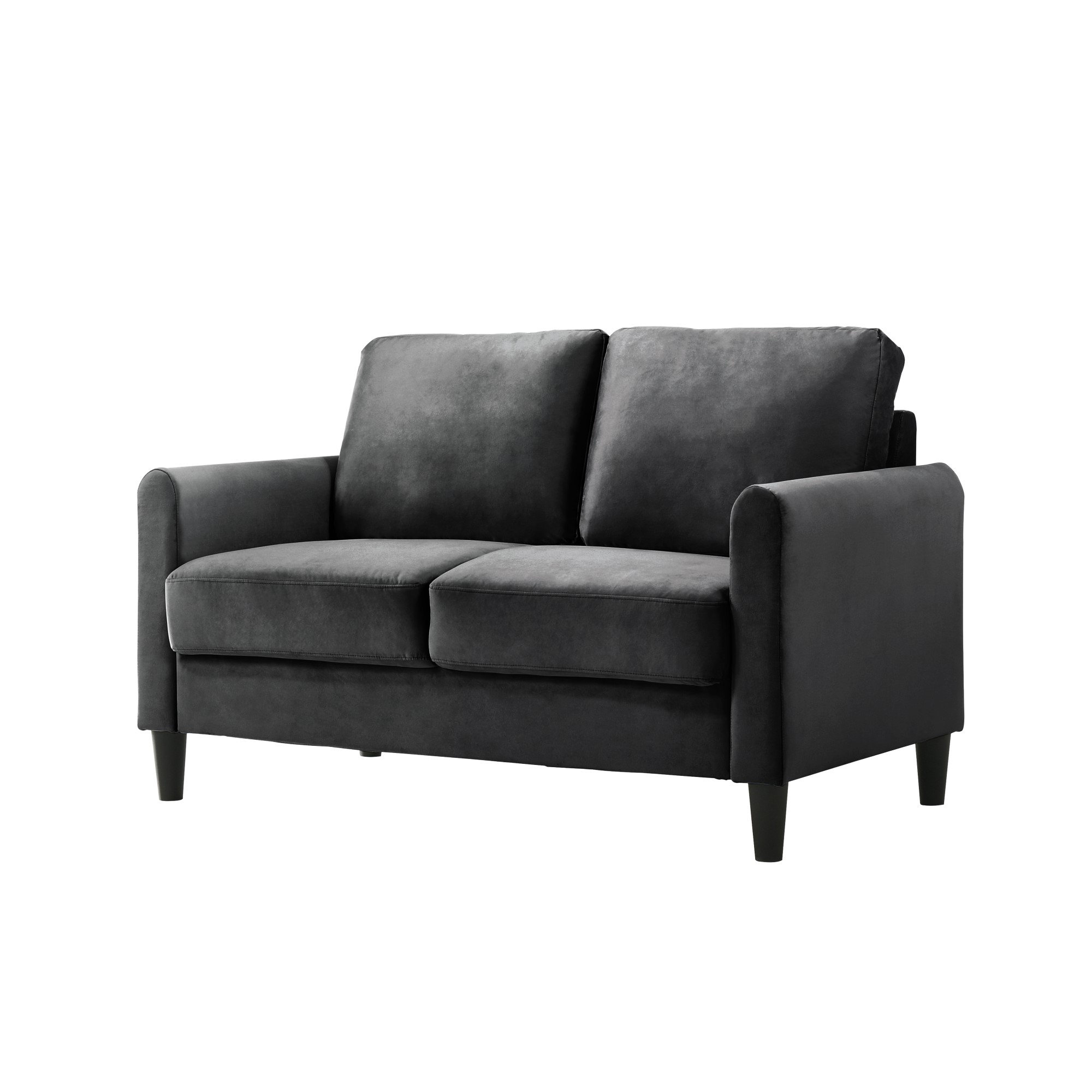 Home Design Airell Velvet Arm Loveseat with Plush Armrests and Sleek Black Legs, Modern Upholstered Design for Living Room, Dark Gray