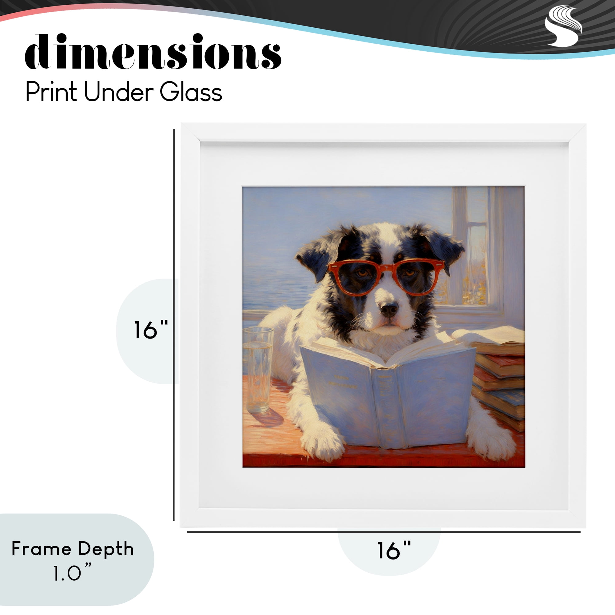 Stupell Industries Sunlit Dog Reading By Window White Framed Print Under Glass, design by Angie Hawke