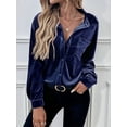 thumbnail image 4 of Women'S Winter Long Sleeve Velvet Cardigan Button Casual Tops Shirt Ladies Tops Royal Blue XS, 4 of 8