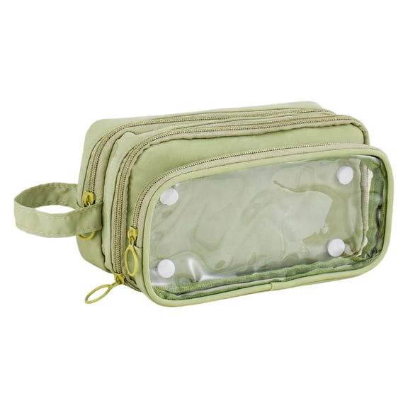 Lksixu Large Capacity Pencil Case with 3 Compartments, Aesthetic Pencil Pouch with Clear Window, Simple Style Stationery Organizer, Lightweight & Spacious Pencil Bag, Portable Travel Makeup Bag
