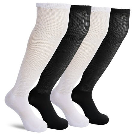 

MD FootThera 4 Pack Extra Wide Non-Binding Diabetic and Circulatory Bamboo Over The Knee Socks with Cushioned Sole
