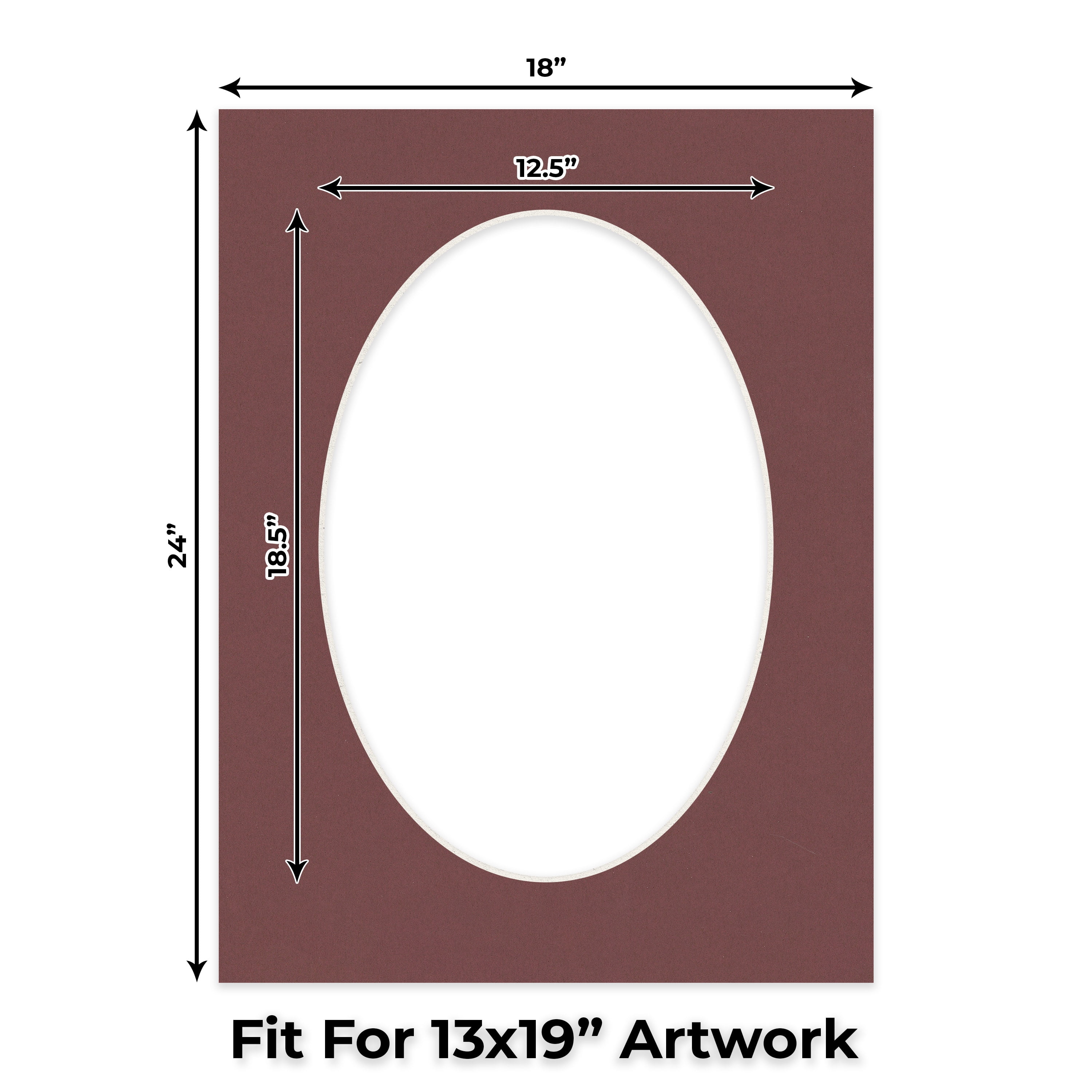 Maroon Red Picture Frame Mat for 18x24 Frames - Oval Opening for 13x19 Photos - 50 Mats