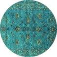 thumbnail image 1 of Ahgly Company Machine Washable Indoor Round Oriental Turquoise Blue Industrial Area Rugs, 6' Round, 1 of 4