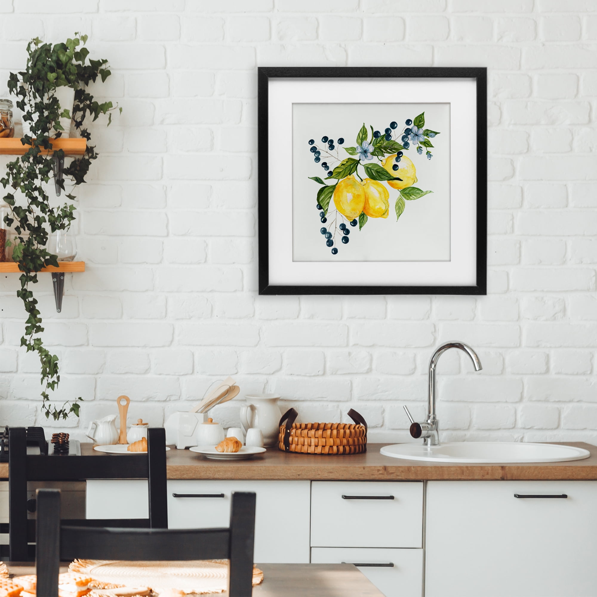 Stupell Industries Lemon Branch with Berries Black Framed Print Under Glass, design by Livi Finn