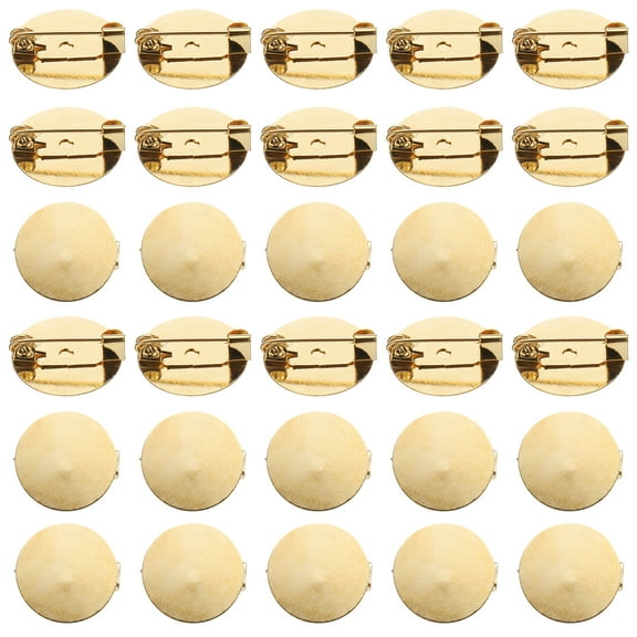 50 Pcs Gold Brooch Blank Round Trays with Pin Metal Brooch Clasp Clip Pins Disc Base for Corsage ID Badges (16mm/0.6")