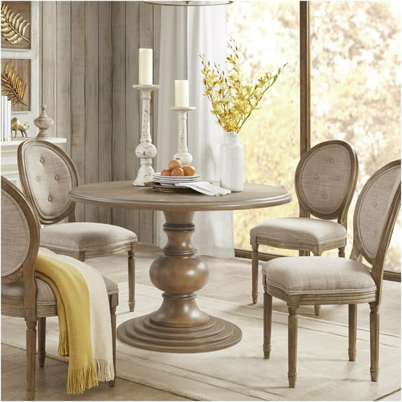 JERFIT Reclaimed Walnut Round Pedestal Dining Table, Farmhouse Style 46 Inch Diameter Wood Veneer Top for Kitchen Dining Room