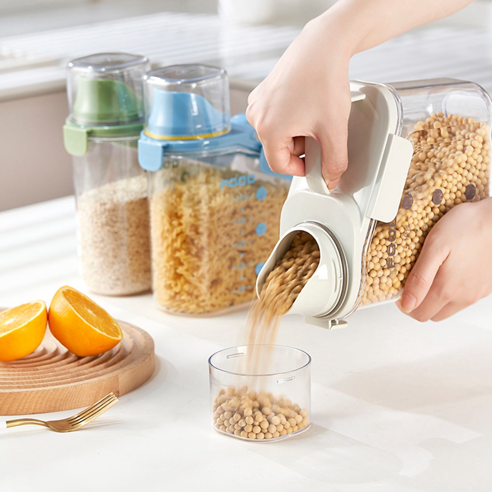 95oz Airtight Food Storage Containers with Pour Spout - Clear Dry Food Canisters for Flour, Sugar, Cereal - BPA-Free Kitchen Storage with Measuring Cup & Locking Lids