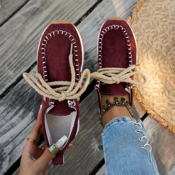 Pisexur Chaussures pour Femmes à la Mode Décontractées Polyvalentes Style Ethnique Confortables Paresseuses Mocassins à Tige Basse Chaussures Plates Bordeaux,43