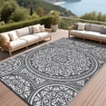 thumbnail image 2 of Hasoo 8' x 10' Gray/White Outdoor Rug for Patio Decor Waterproof Plastic Straw Modern Geometric Carpet PP Tube Woven Portable Camping Mat for Picnic Balcony, 2 of 7