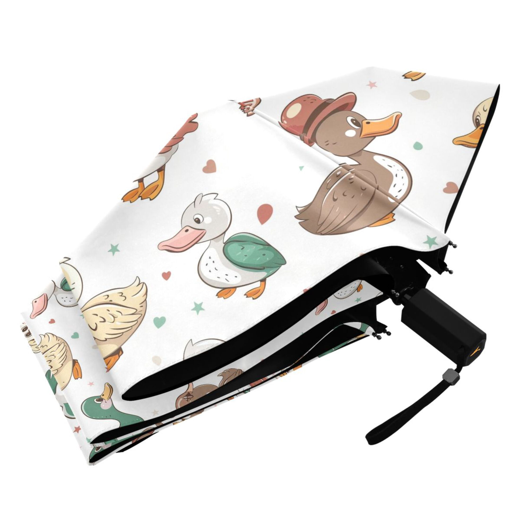 Cute Ducks with Hat Compact Sun Umbrella Windproof Travel Umbrellas for Rain Strong Portable UV Protection