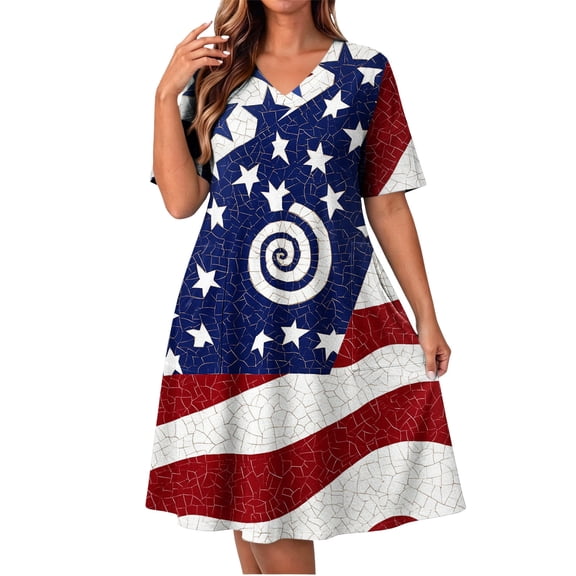 Erwazi Summer Plus Size Dresses for Women 4th Of July Printed Crew Neck Sleeveless Ankle Length Dress Celebrations Outdoor Parties Activities Casual Dresses
