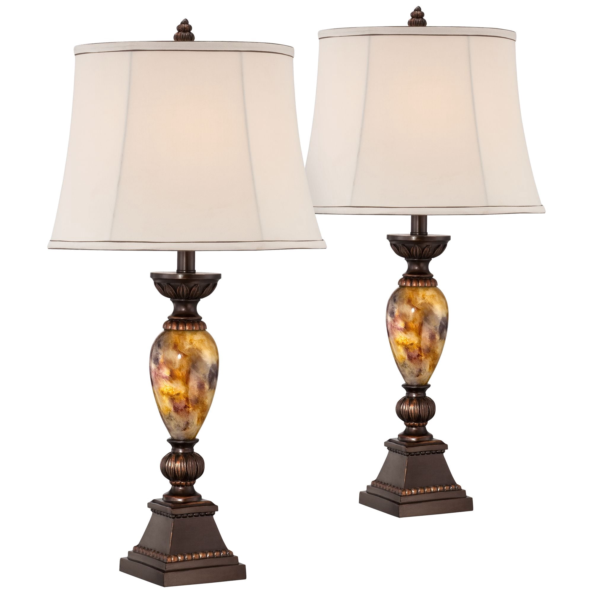 Kathy Ireland Mulholland Bronze and Marbleized Golden Table Lamp Set of