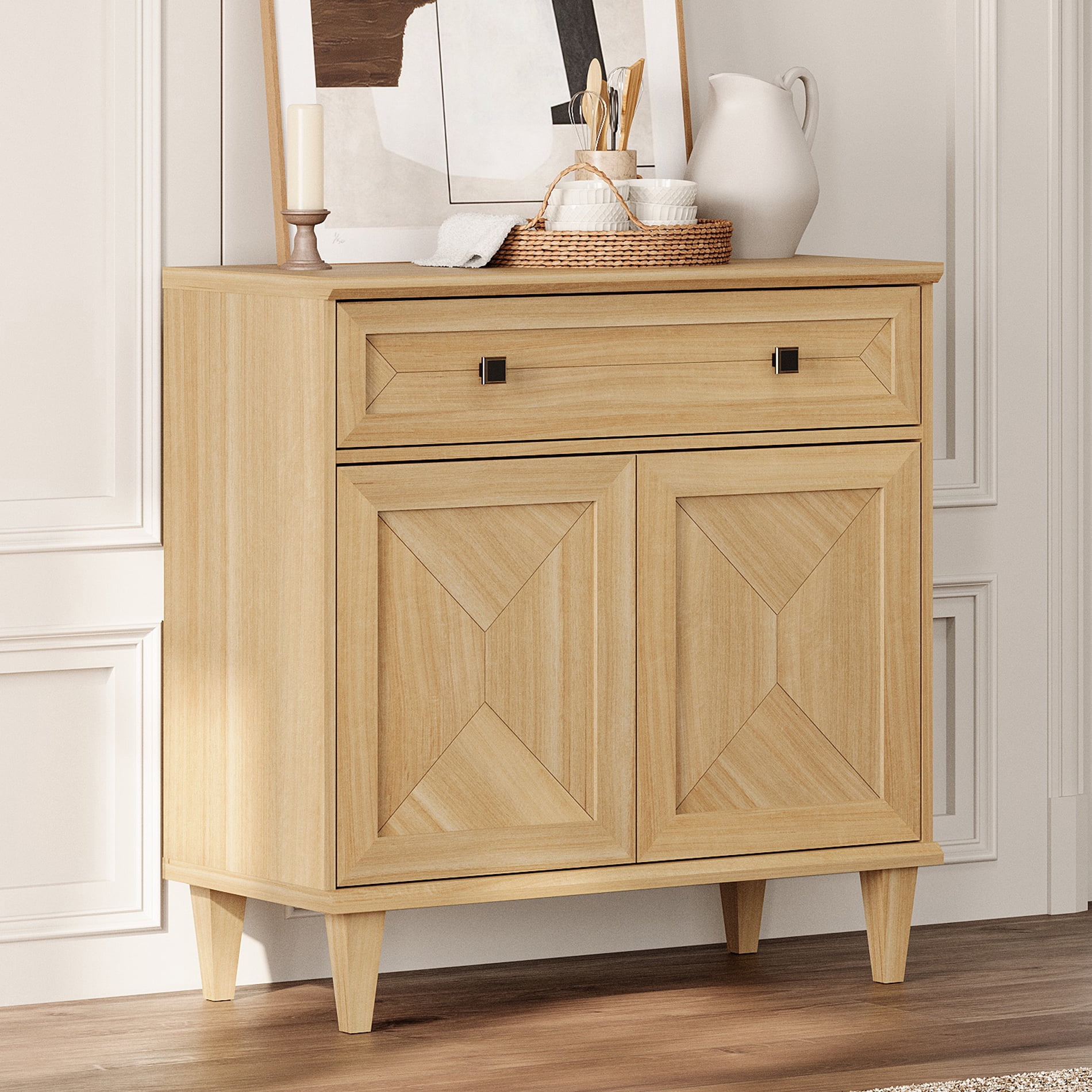 WAMPAT Handmade Patchwork Buffet Cabinet with Storage, Oak