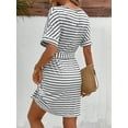 thumbnail image 2 of MORTTIC Women's Short Sleeve V-Neck Dress with Belt, Black and White Striped Summer Casual Dress, 2 of 3