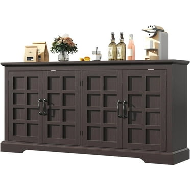 Winkalon 70'' Large Sideboard Buffet Cabinet, Farmhouse Kitchen Storage Cabinet with 4 Doors, Wood Coffee Bar Cabinet for Living Room, Dark Brown