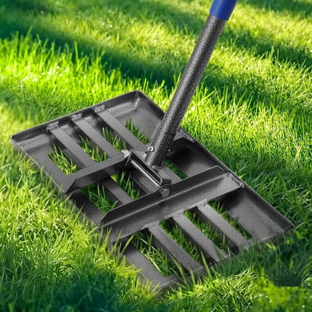 AEASKIEY Lawn Leveling Rake, 17"x 10" Mutil-Functionnal Heavy Duty Leveler lawn Tool,1" Diameter Adjustable Leveling Rake, 72"