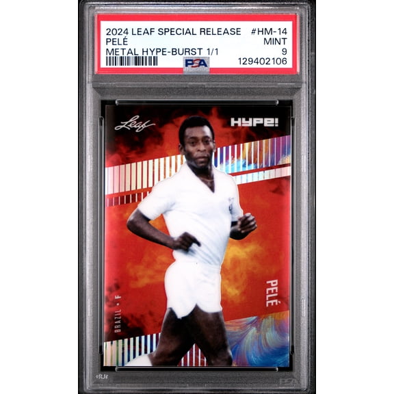 PSA 9 Pele 2024 Leaf HYPE! Metal #HM-14 Burst 1/1 Rare Trading Card Brazil
