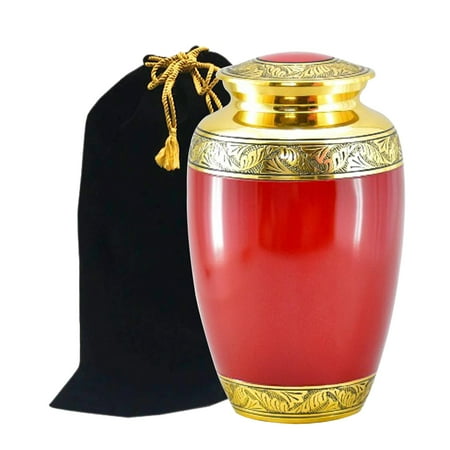 Handcrafted Red Bag - Athens Red Brass Cremation Urn - Beautifully Handcrafted Adult Funeral Urn - Solid Brass Funeral Urn - Affordable Urn for Human Ashes with Free Velvet Bag
