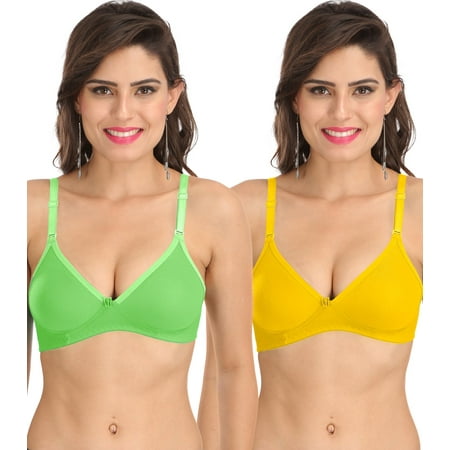 

Ossirrio Women s Everyday Non Padded Non Wired 3/4th Coverage T-Shirt Bra with Free Transparent Strap Yellow Green