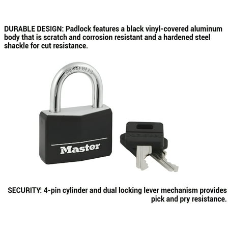 Master Lock 141D 1-9/16" Black Vinyl Cover Brass Padlock