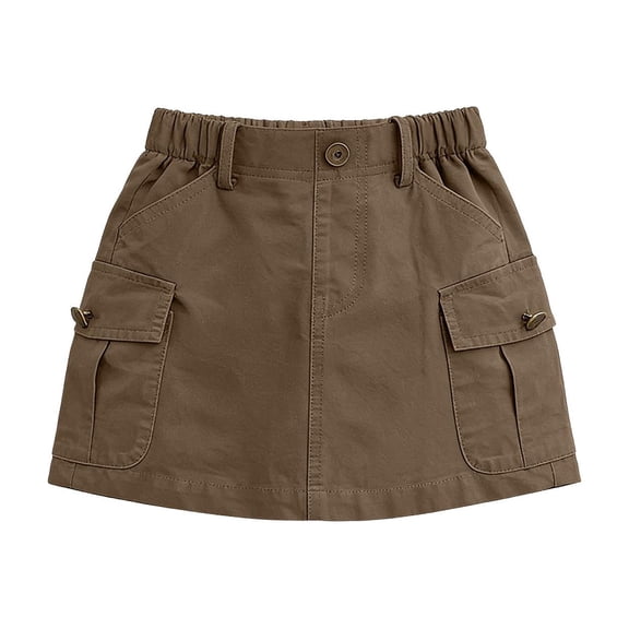 Edvintorg Kids Clothes Girls Fashion Solid Color Elastic Waisted Cargo Skirt Summer Casual Work Mini Skirt with Pockets