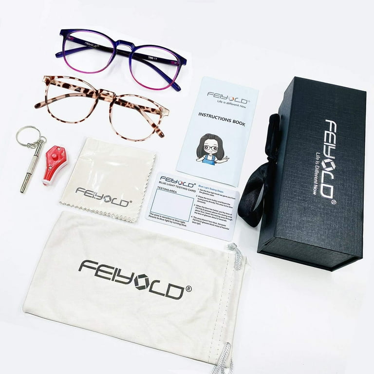Feiyold Blue Light Blocking Glasses Women/Men,Retro Round Anti Eyestrain Computer Gaming Glasses(2Pack)