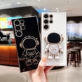 thumbnail image 3 of Compatible with Samsung Galaxy S23 Ultra Case Cute 3D Astronaut Stand Holder Phone Case Plating Camera Lens Protect Soft Silicone Bumper Shockproof Cover S23 Ultra Case 6.8" for Women (Black), 3 of 9