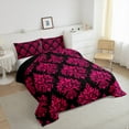 thumbnail image 3 of Manfei Ancient Damask Jacquard Queen Comforter Set,Boho Floral Baroque Flower Bedding Sets,Black Hotpink Bedding Comforter Set For Kids,Breathable Home Decor Reversible,3-Piece, 3 of 8