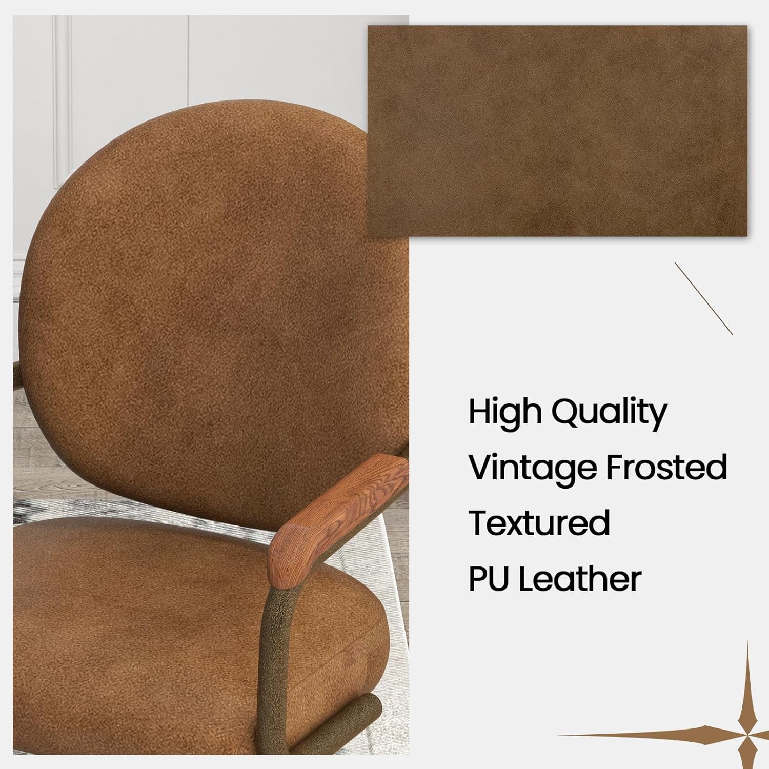 Chromcraft Douglas Swivel-Tilt Casual Dining Chair with Casters, PU Leather Upholstery, Wood Arms, Metal Base