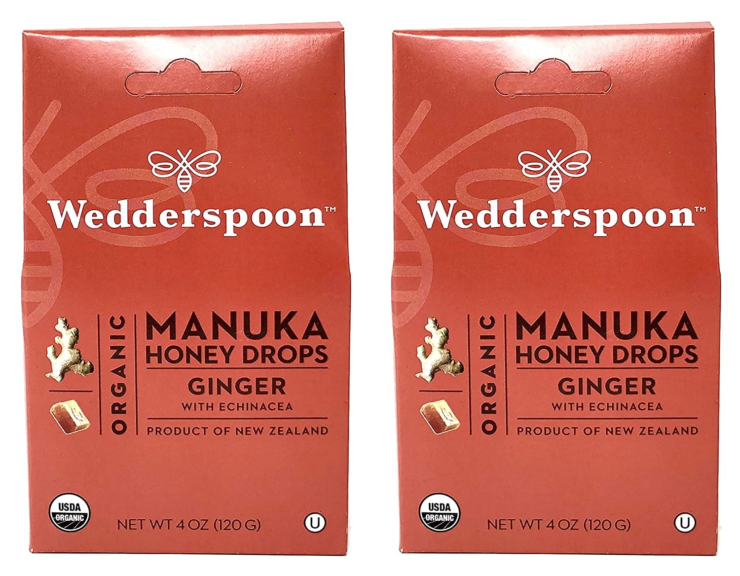 Wedderspoon Organic Manuka Honey Drops (Ginger Pack of 2)