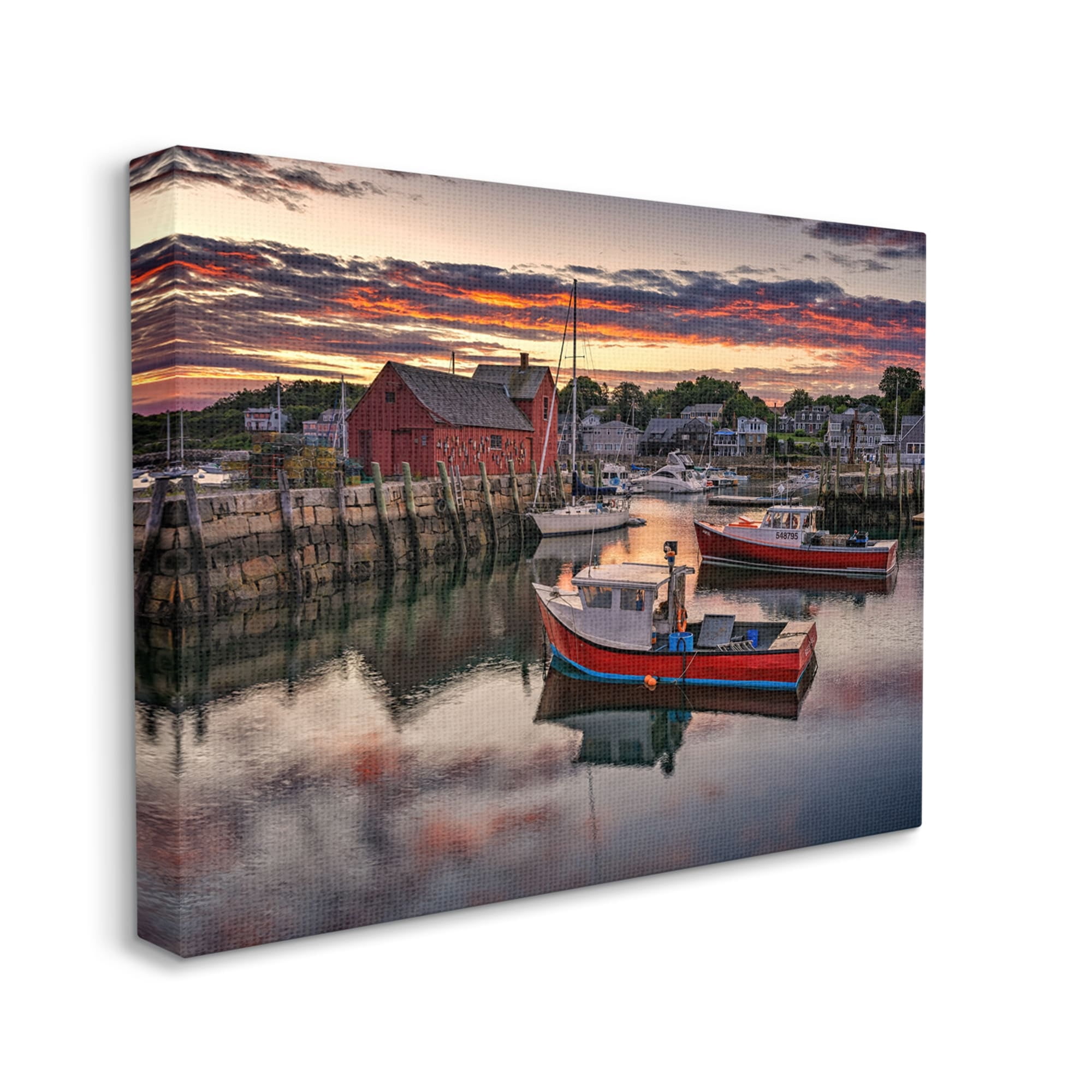 Stupell Boat Harbor Sunset Photography Landscape Photography Gallery Wrapped Canvas Print Wall Art