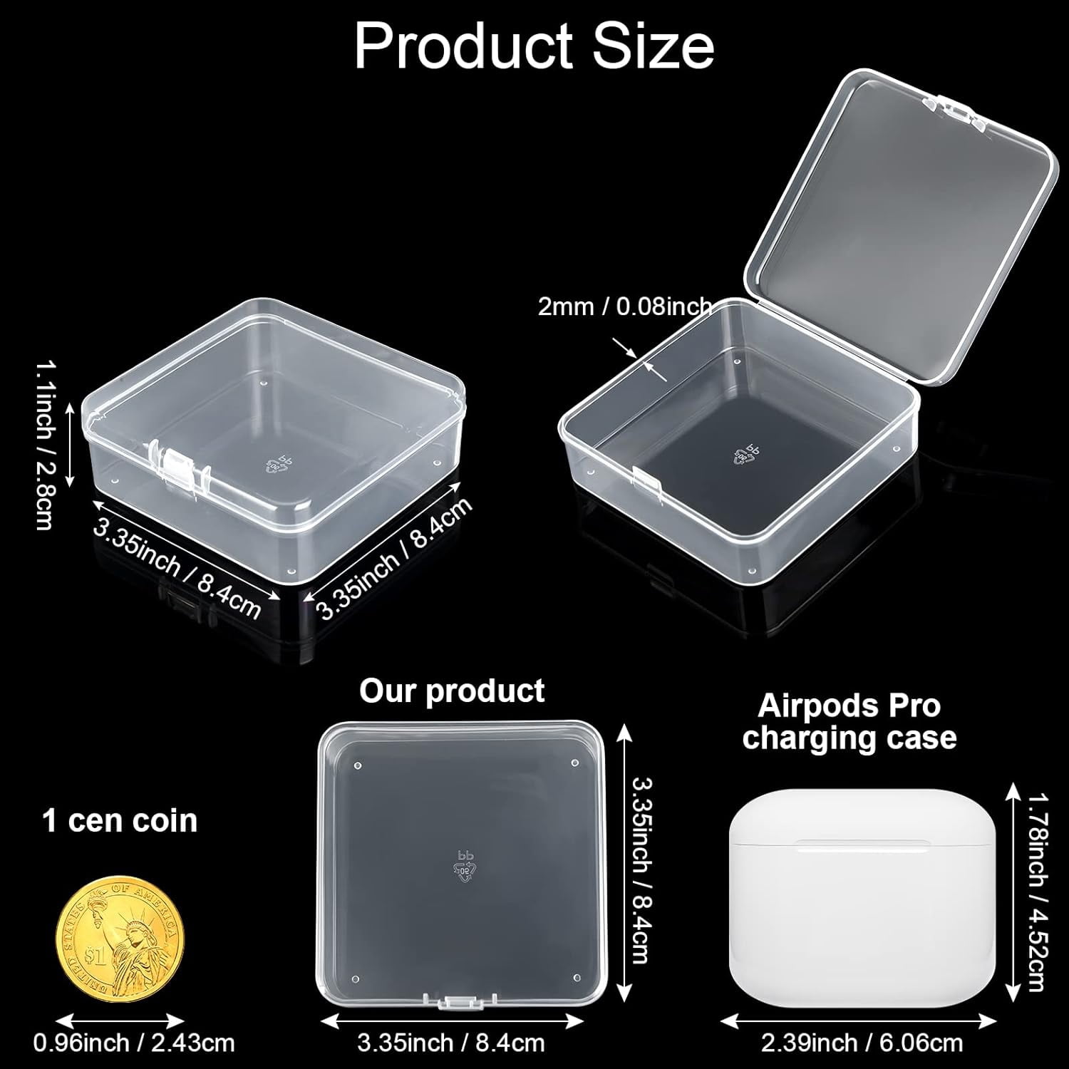 100 Pcs  Plastic Beads Storage Containers Box Small  Boxes with Hinged Lid Plastic   Square Arts Crafts Storage Organizers for Small Items(3.3 x 3.3 x 1.1 Inch)