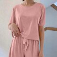 thumbnail image 5 of Sakmal Short Sleeve Women Pajama Sets Soft 3pc Pink Comfy Top and Pants Round Neck Lightweight Lounge Loose Fit Women Sleepwear, 5 of 6
