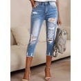 thumbnail image 2 of Women's Stretch Skinny Capri Jeans High Waisted Ripped Ankle Denim Pants With Distressed Hem, Stretchy Slim Fit Cropped Jeans For Women, Casual Zip & Button Closure, 2 of 6