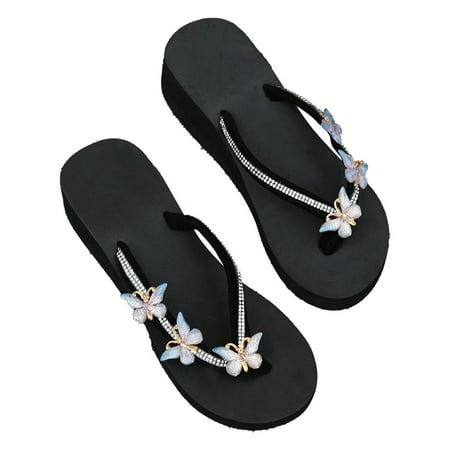 

VerPetridure Womens Sandals Casual Summer Women Rhinestone Slope Heel Open Toe Bow-Knot Slippers Clip-Toe Shoes Comfy Sandals Casual Comfortable Beach Sandals Flip Flop Shoes