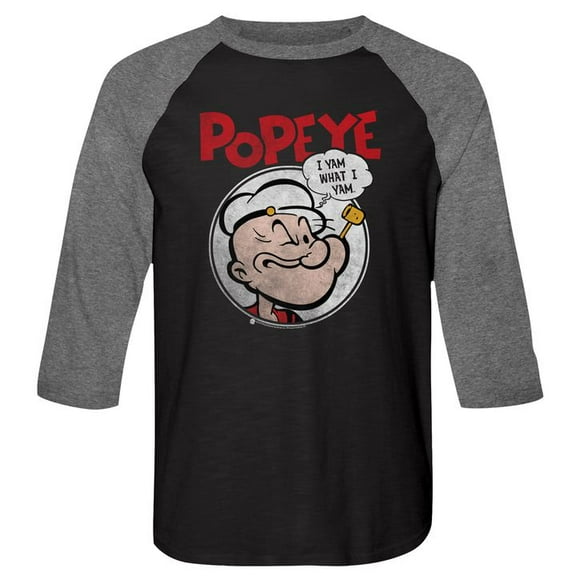 Popeye Y'Am Vintage Black/Premium Heather Adult Raglan Baseball T-Shirt