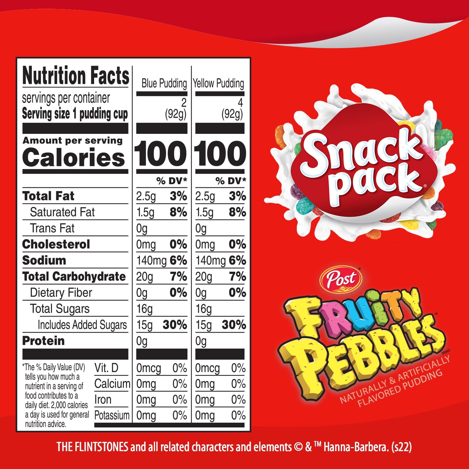 Snack Pack Post Fruity PEBBLES Flavored Pudding Cups 3.25 oz 6 Count