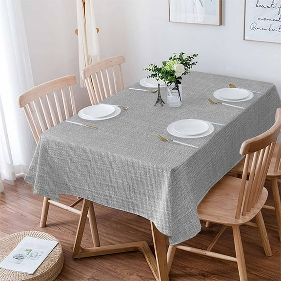 Grey Burlap Texture Tablecloth Rectangle Table Cloth 52x70 , Waterproof Tablecloth Outdoor Table Cloth, Farmhouse Vintage Gray Washable Table Cover for Kitchen Dining Party