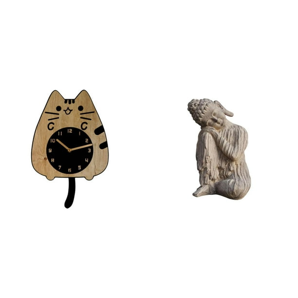 Reloj De Pared Con Forma De Gato Buda, Adorno Colgante Silencioso, Escultura Para Cocina, Oficina, Jardín, Patio, Estante, Regalo De Inauguración, Decoración Del Hogar, Artesanía Artística