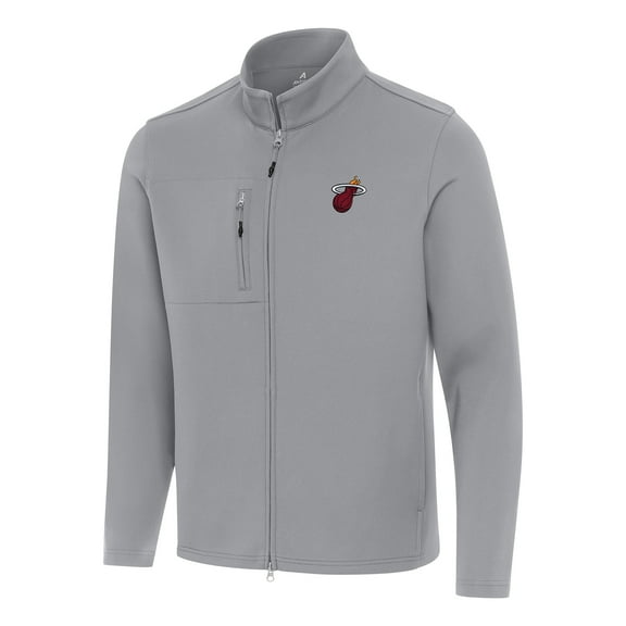 Men's Antigua Gray Miami Heat Objection Double-Peached Full-Zip Jacket