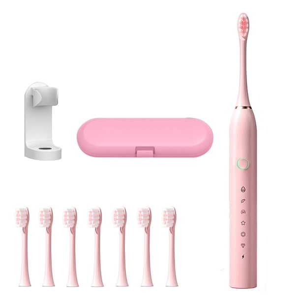 Yhmxh Utensilios de cocina Cepillo de dientes eléctrico de 8 cabezales, 6 velocidades, con soporte y estuche de viaje, modelo de carga USB, carga automática, sonido, cerdas suaves.