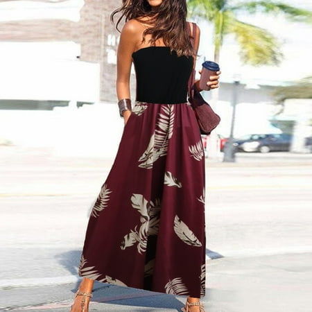

2023 Dress Fashion New Benchmark HIMIWAY Women s Bustier One-Piece Collar Sleeveless Strapless Loose Digital Print Dress Red M