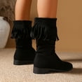 thumbnail image 3 of Fringed Mid Calf Boots for Women Boho Suede Chunky Low Heel Long Tassel Winter Fall Tall Boots, 3 of 5