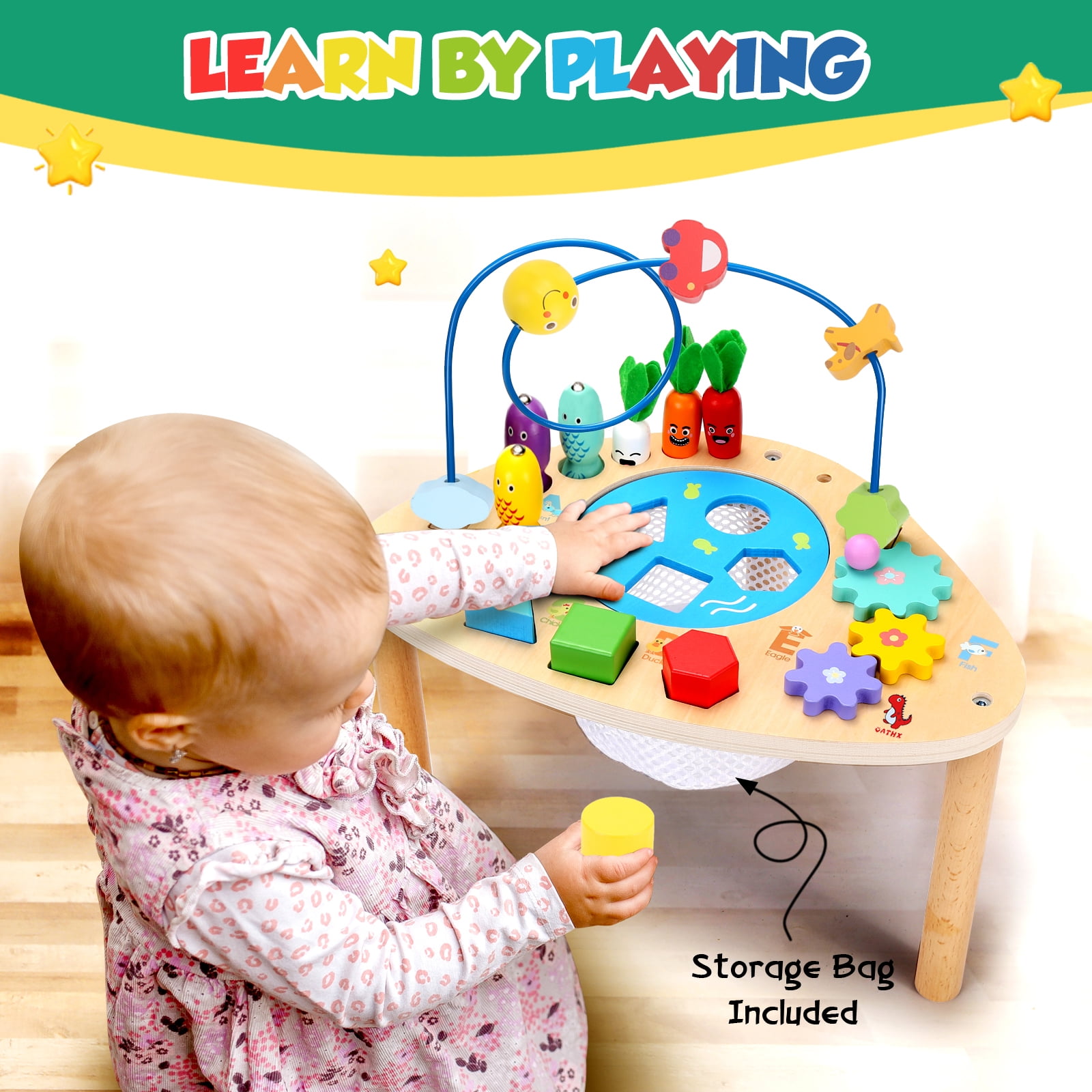 OATHX Baby Activity Table Toys Bead Mazes Board Wood Montessori Education Learn Child Birthday Gifts