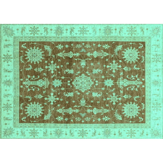 Ahgly Company Indoor Rectangle Oriental Turquoise Blue Traditional Area Rugs, 2' x 4'