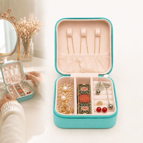 Mini Jewelry Travel Case,Small Travel Jewelry Organizer, Portable Jewelry Box Travel Mini Storage Organizer Portable Display Storage Box For Rings Earrings Necklaces Gifts TRODANCE (Blue)