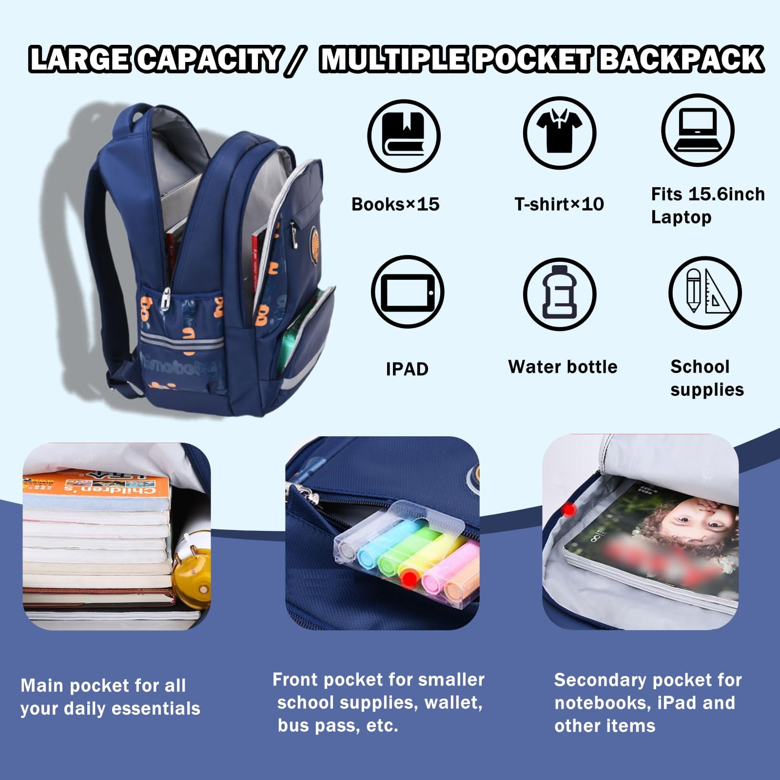 Gmdisc School Backpack for Boys Kids, Printed Lightweight School Bag Large Durable School Bookbags