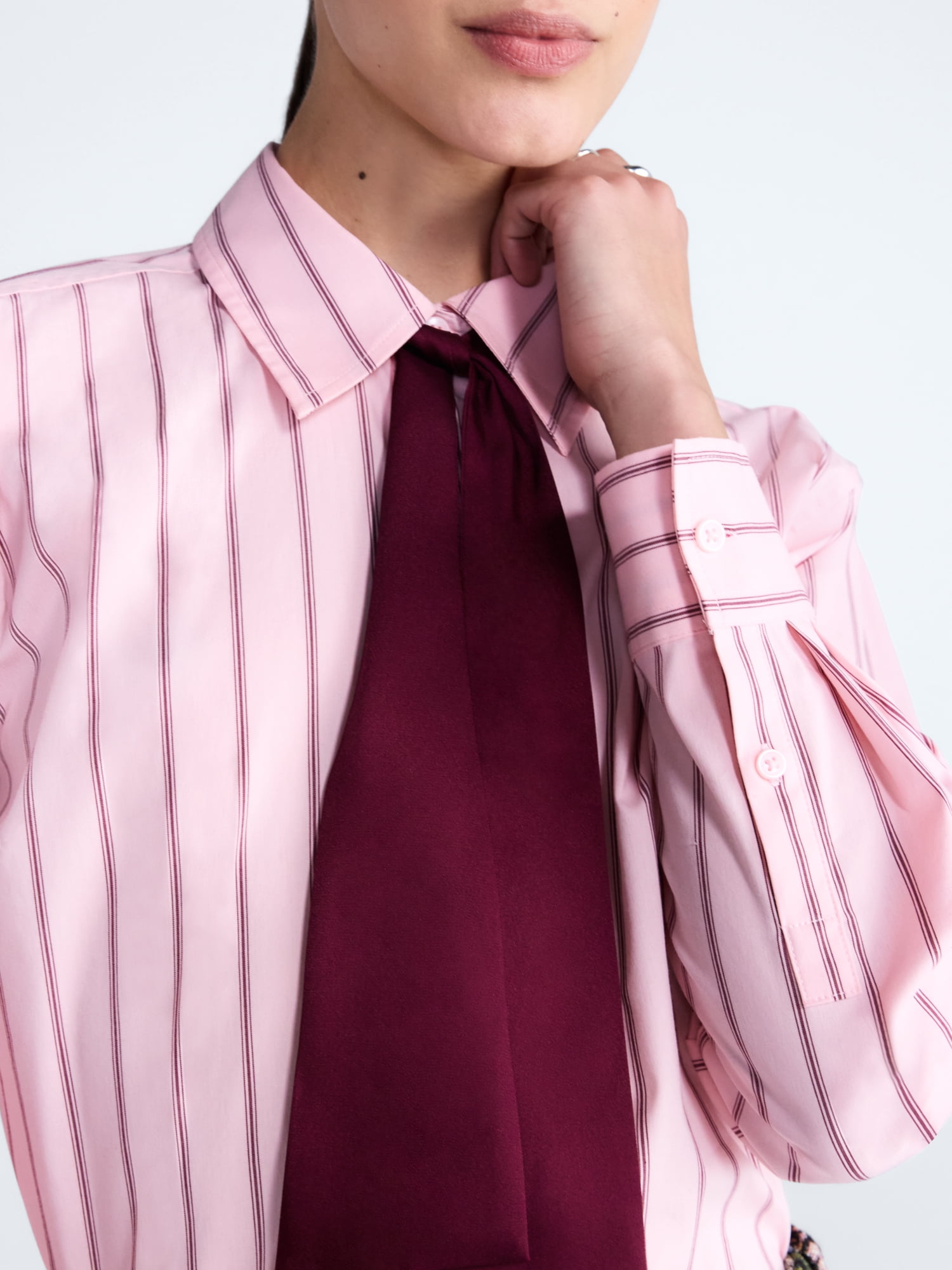 Free Assembly Women's and Women's Plus Button Front Shirt with Satin Tie, Sizes XS-4X