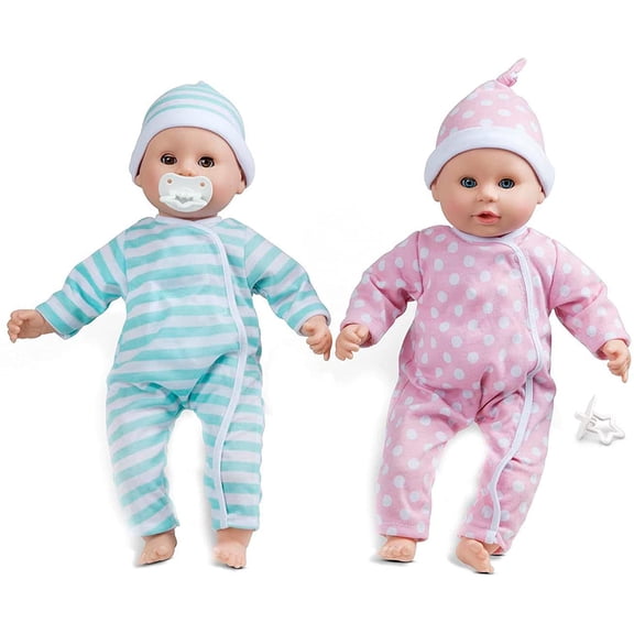Melissa & Doug Mine to Love Twins Luke & Lucy 15” Light Skin-Tone Boy and Girl Baby Dolls with Rompers, Caps, Pacifiers