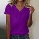 thumbnail image 2 of Blusas de Manga Corta para las Mujeres Verano Color Sólido V-Cuello Blusa de Manga Corta, Poliéster Casual Top para las Mujeres, Lavado a Mano Toda la Temporada, 2 of 4